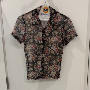 Reformation Mesh Floral Print Blouse